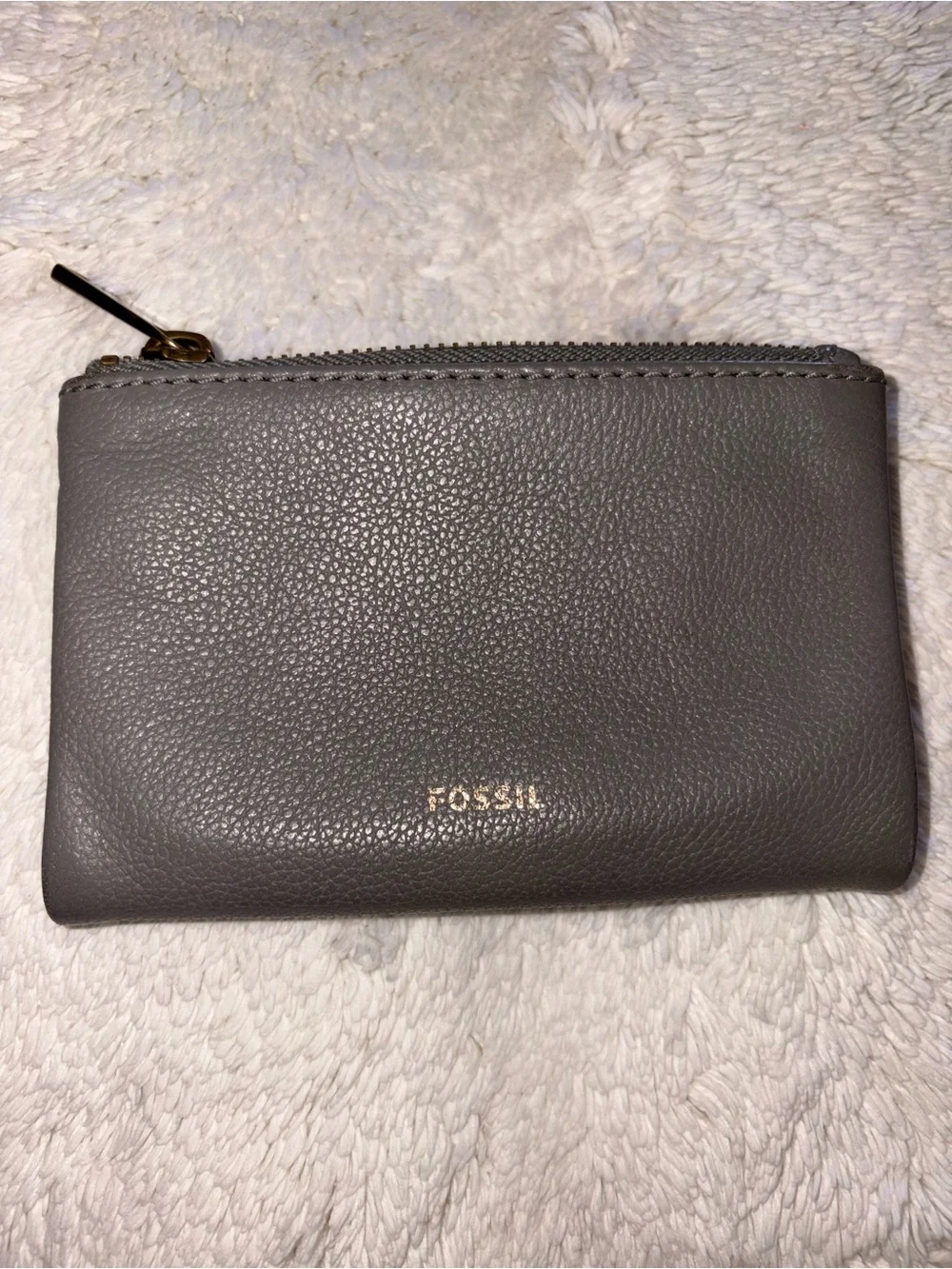 Fossil Gray Leather Zip Wallet